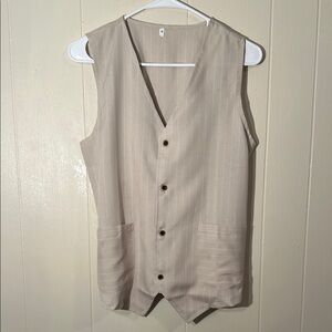 Beige Button-Up Vest with Pockets